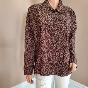 Women's Jacket  Studio Ease  Brown Black  Animal Print  Polyester  Plus Size 16W